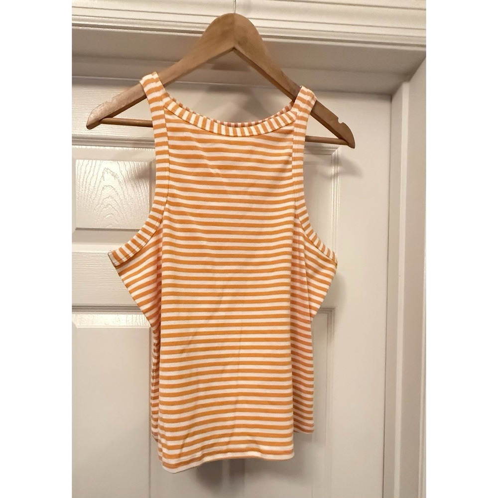 Maeve‎ Tank Top Women XL Orange White Striped High Neck Sleeveless Racerback